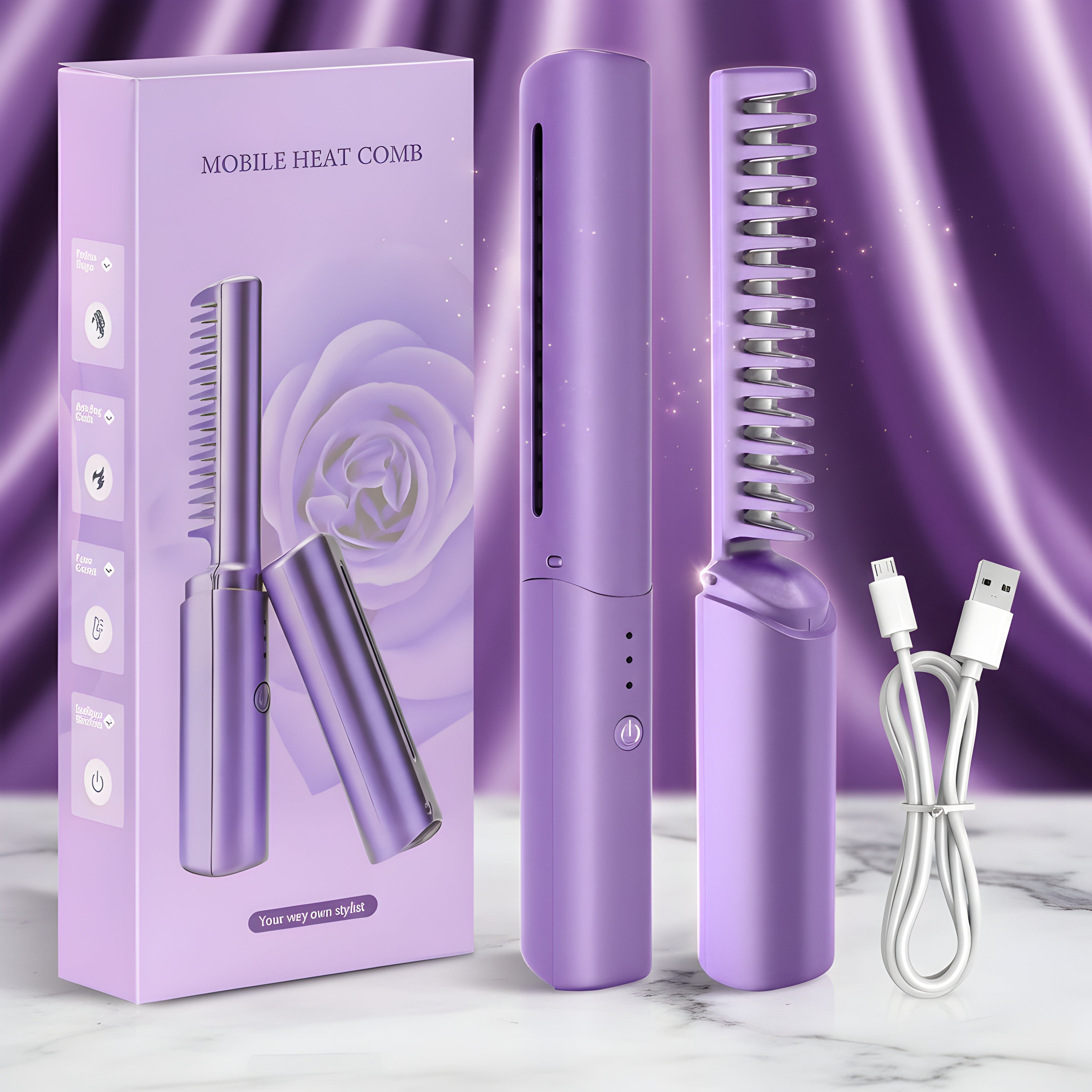 Meneflix Pro Mini Hair Straightener Brush | Cordless • Rechargeable • Travel-Ready