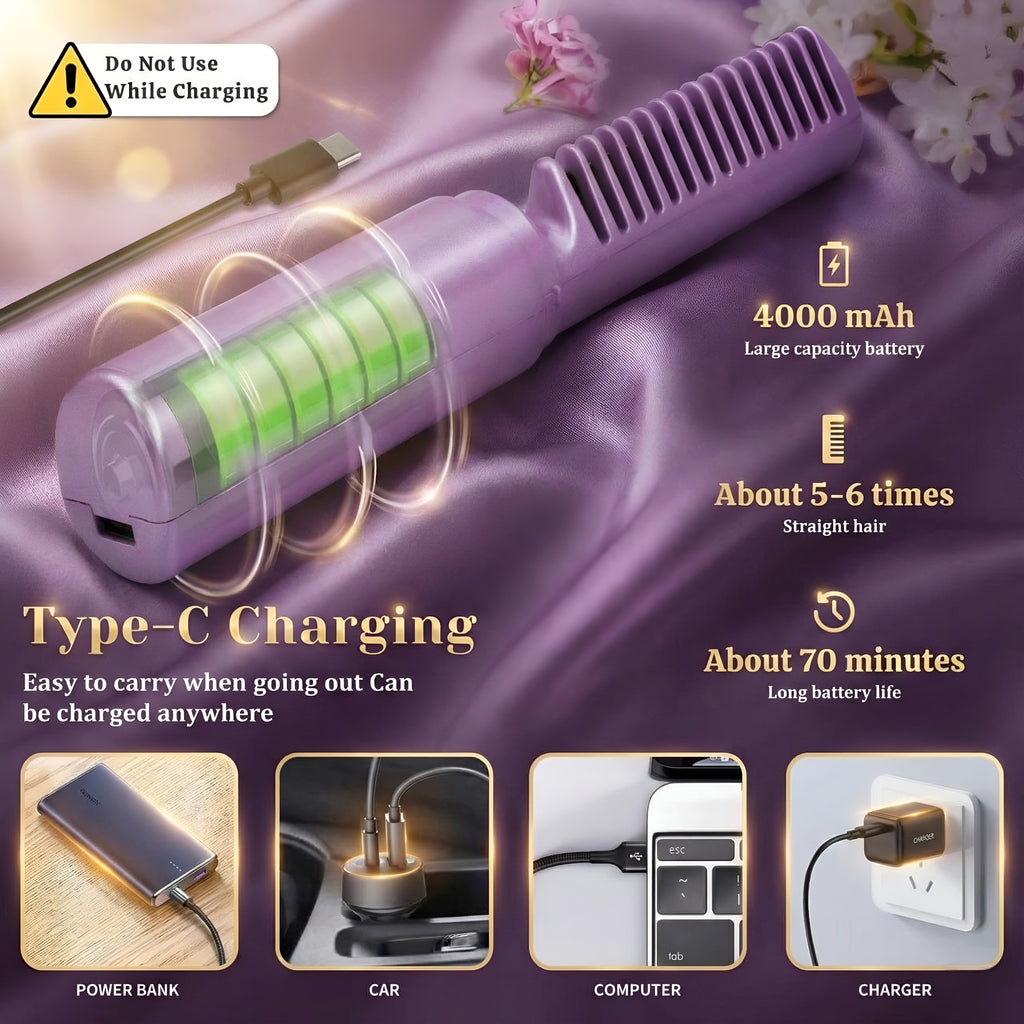 Meneflix Pro Mini Hair Straightener Brush | Cordless • Rechargeable • Travel-Ready