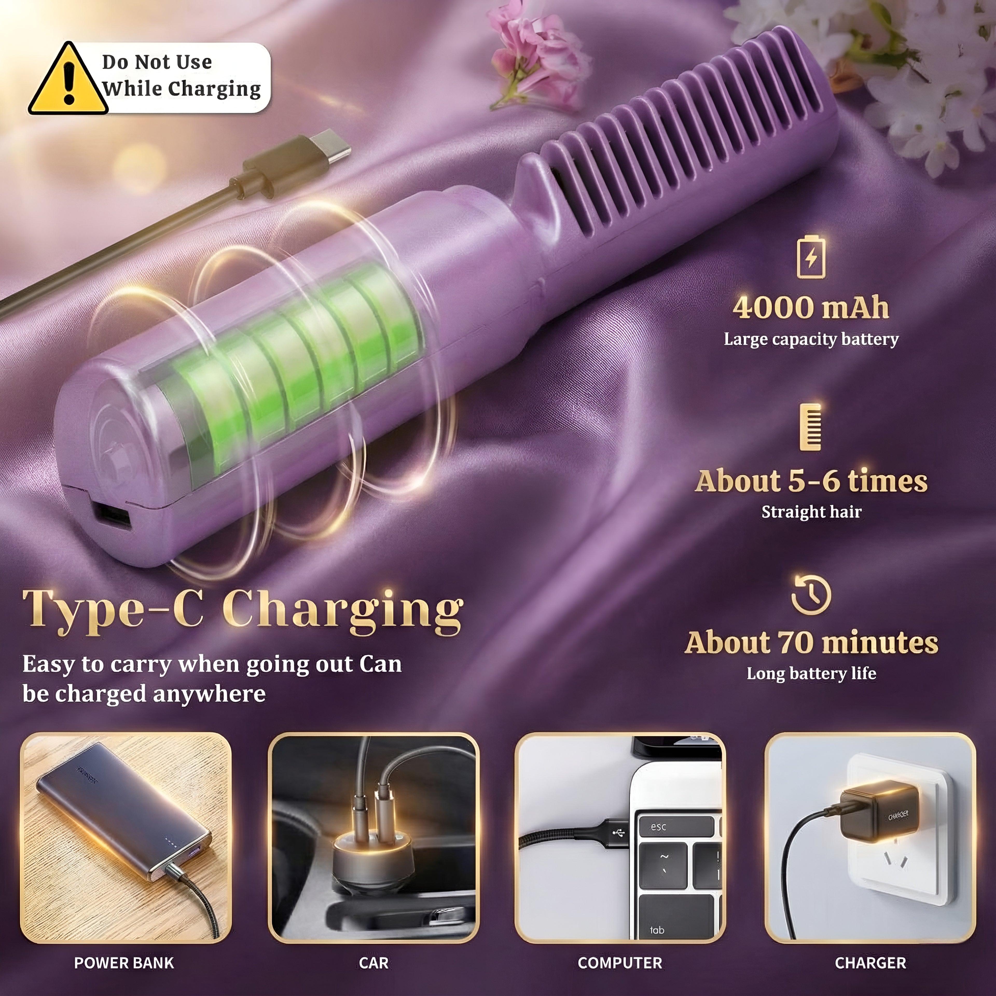 Meneflix Pro Mini Hair Straightener Brush | Cordless • Rechargeable • Travel-Ready